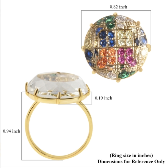 Simulated topaz and colored diamonds ring in gold tone - Picture 3 of 4